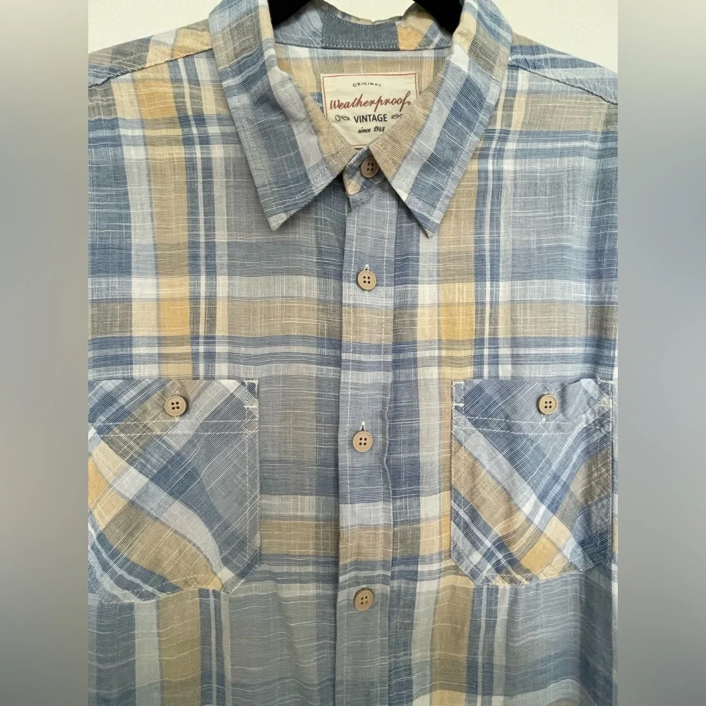 Weatherproof Vintage Casual Men’s Plaid Button Down Short Sleeve Shirt Size L